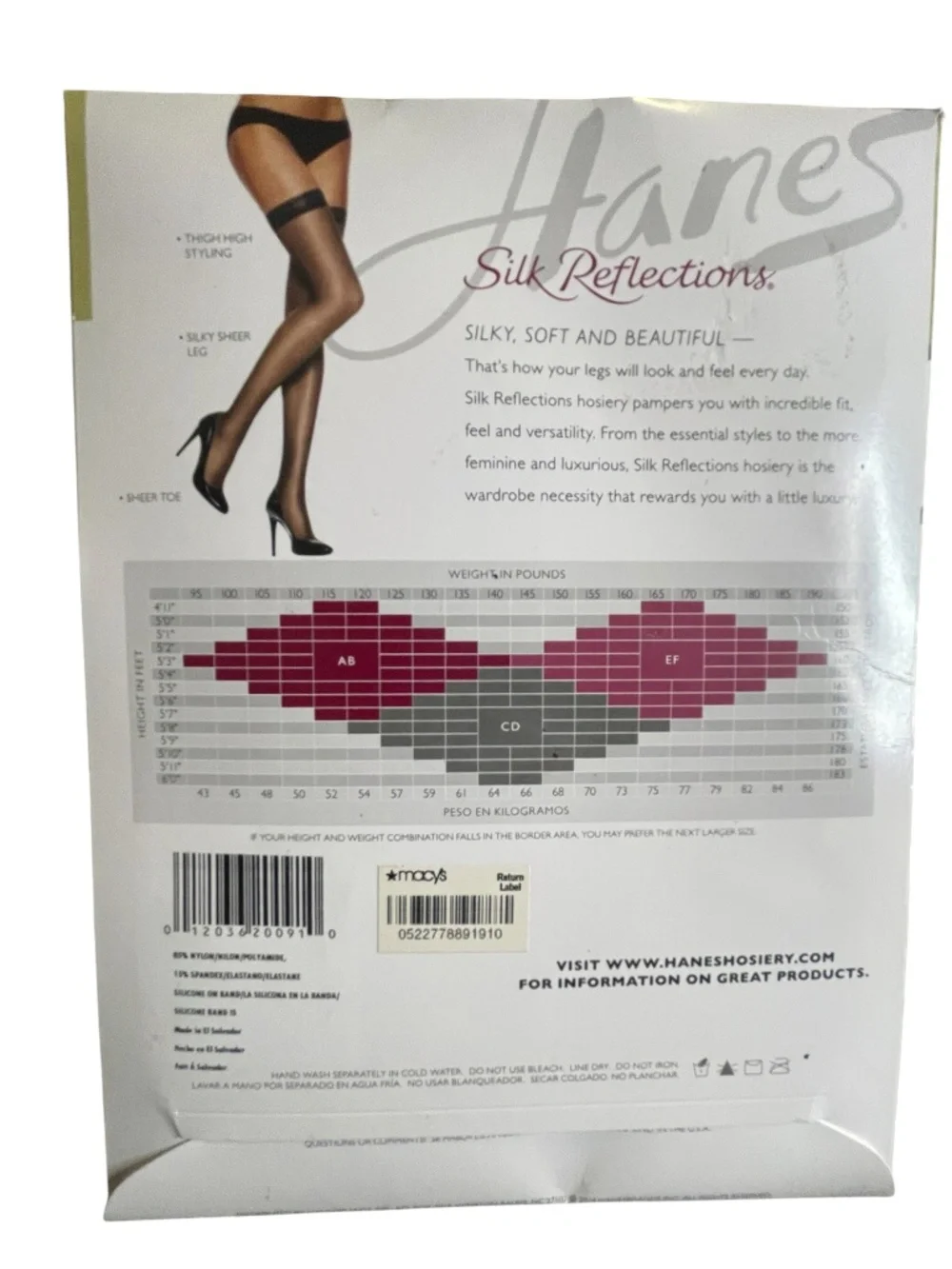 Hanes Silk Reflection Thigh Highs Silky Sheer- Style #720 Size EF Color Jet NEW